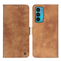 Leather Case Stands Flip Cover Holder N06P for Motorola Moto Edge 20 5G Brown
