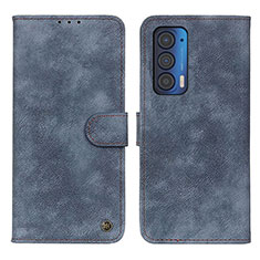Leather Case Stands Flip Cover Holder N06P for Motorola Moto Edge (2021) 5G Blue