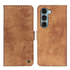 Leather Case Stands Flip Cover Holder N06P for Motorola Moto G200 5G Brown