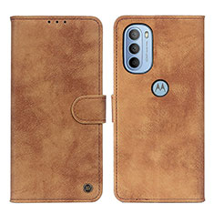 Leather Case Stands Flip Cover Holder N06P for Motorola Moto G41 Brown