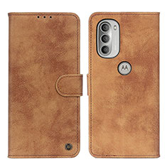 Leather Case Stands Flip Cover Holder N06P for Motorola Moto G51 5G Brown