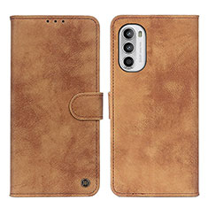 Leather Case Stands Flip Cover Holder N06P for Motorola MOTO G52 Brown