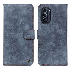 Leather Case Stands Flip Cover Holder N06P for Motorola Moto G52j 5G Blue