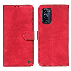 Leather Case Stands Flip Cover Holder N06P for Motorola Moto G52j 5G Red