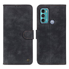 Leather Case Stands Flip Cover Holder N06P for Motorola Moto G60 Black