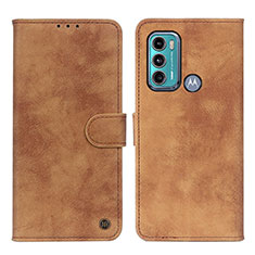 Leather Case Stands Flip Cover Holder N06P for Motorola Moto G60 Brown