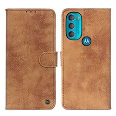 Leather Case Stands Flip Cover Holder N06P for Motorola Moto G71 5G Brown