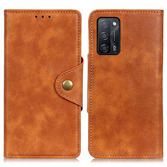 Leather Case Stands Flip Cover Holder N06P for Oppo A56 5G Brown