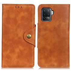 Leather Case Stands Flip Cover Holder N06P for Oppo A94 4G Brown