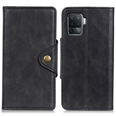 Leather Case Stands Flip Cover Holder N06P for Oppo F19 Pro Black