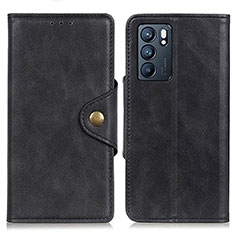 Leather Case Stands Flip Cover Holder N06P for Oppo Reno6 5G Black