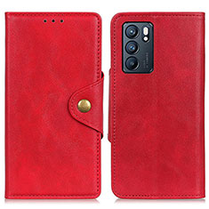 Leather Case Stands Flip Cover Holder N06P for Oppo Reno6 5G Red