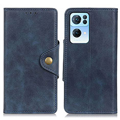 Leather Case Stands Flip Cover Holder N06P for Oppo Reno7 Pro 5G Blue