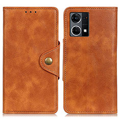 Leather Case Stands Flip Cover Holder N06P for Oppo Reno8 4G Brown
