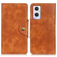 Leather Case Stands Flip Cover Holder N06P for Oppo Reno8 Z 5G Brown