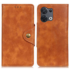 Leather Case Stands Flip Cover Holder N06P for Oppo Reno9 5G Brown