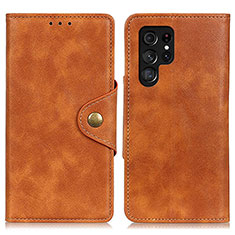 Leather Case Stands Flip Cover Holder N06P for Samsung Galaxy S22 Ultra 5G Brown