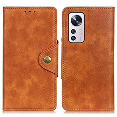 Leather Case Stands Flip Cover Holder N06P for Xiaomi Mi 12 5G Brown