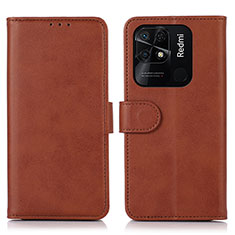 Leather Case Stands Flip Cover Holder N06P for Xiaomi Redmi 10C 4G Brown