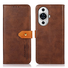 Leather Case Stands Flip Cover Holder N07P for Huawei Nova 11 Pro Brown