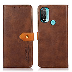 Leather Case Stands Flip Cover Holder N07P for Motorola Moto E20 Brown