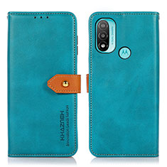 Leather Case Stands Flip Cover Holder N07P for Motorola Moto E20 Cyan