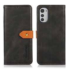 Leather Case Stands Flip Cover Holder N07P for Motorola Moto E32 Black