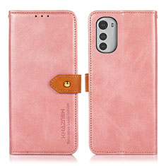 Leather Case Stands Flip Cover Holder N07P for Motorola Moto E32s Pink