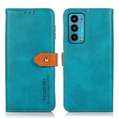 Leather Case Stands Flip Cover Holder N07P for Motorola Moto Edge 20 5G Cyan