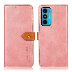 Leather Case Stands Flip Cover Holder N07P for Motorola Moto Edge 20 5G Pink