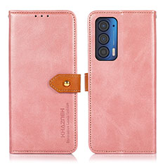 Leather Case Stands Flip Cover Holder N07P for Motorola Moto Edge (2021) 5G Pink