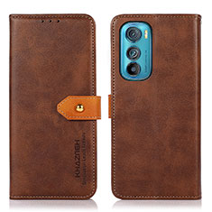 Leather Case Stands Flip Cover Holder N07P for Motorola Moto Edge 30 5G Brown