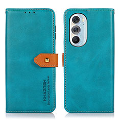 Leather Case Stands Flip Cover Holder N07P for Motorola Moto Edge 30 Pro 5G Cyan