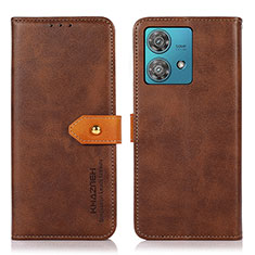 Leather Case Stands Flip Cover Holder N07P for Motorola Moto Edge 40 Neo 5G Brown