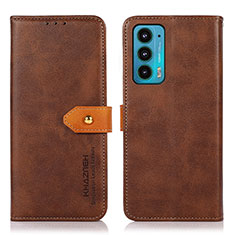 Leather Case Stands Flip Cover Holder N07P for Motorola Moto Edge Lite 5G Brown
