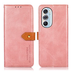 Leather Case Stands Flip Cover Holder N07P for Motorola Moto Edge Plus (2022) 5G Pink