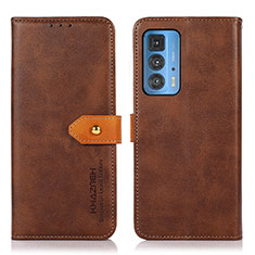Leather Case Stands Flip Cover Holder N07P for Motorola Moto Edge S Pro 5G Brown