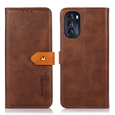 Leather Case Stands Flip Cover Holder N07P for Motorola Moto G 5G (2022) Brown