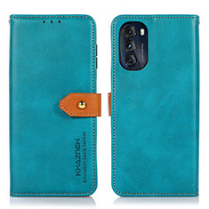 Leather Case Stands Flip Cover Holder N07P for Motorola Moto G 5G (2022) Cyan