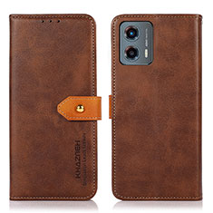 Leather Case Stands Flip Cover Holder N07P for Motorola Moto G 5G (2023) Brown
