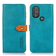 Leather Case Stands Flip Cover Holder N07P for Motorola Moto G Play (2023) Cyan