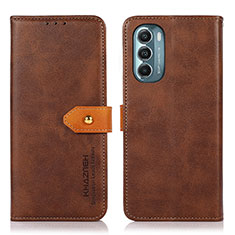 Leather Case Stands Flip Cover Holder N07P for Motorola Moto G Stylus (2022) 4G Brown