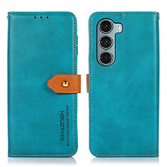 Leather Case Stands Flip Cover Holder N07P for Motorola Moto G200 5G Cyan
