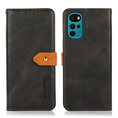 Leather Case Stands Flip Cover Holder N07P for Motorola Moto G22 Black