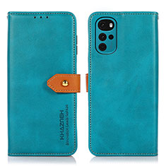 Leather Case Stands Flip Cover Holder N07P for Motorola Moto G22 Cyan