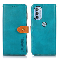 Leather Case Stands Flip Cover Holder N07P for Motorola Moto G31 Cyan