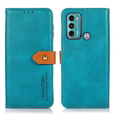 Leather Case Stands Flip Cover Holder N07P for Motorola Moto G40 Fusion Cyan