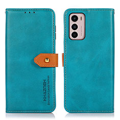 Leather Case Stands Flip Cover Holder N07P for Motorola Moto G42 Cyan