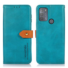 Leather Case Stands Flip Cover Holder N07P for Motorola Moto G50 Cyan