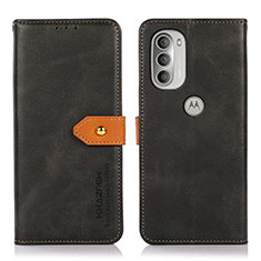 Leather Case Stands Flip Cover Holder N07P for Motorola Moto G51 5G Black